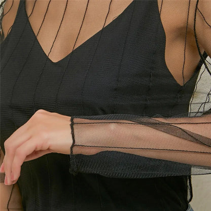 New Transparent See Through Shirt Women Sexy Harajuku Mesh Tops Net Undershirt Star Base Top Camisas Femininas Clubwear SheerTee Beauty Trend Shop