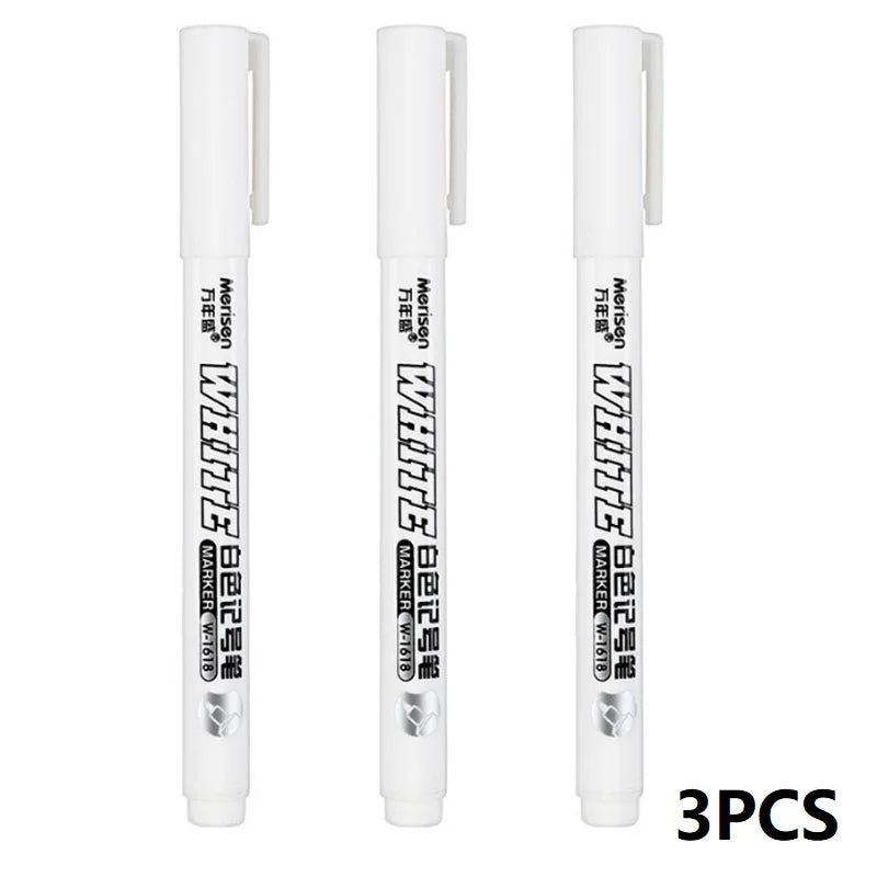 New 1/2/3PCS Waterproof Metal Marker Permanent White Paint Pen Washing Art Painting Graffiti Pens Fabric Wood Leather Marker1MM Beauty World Shop
