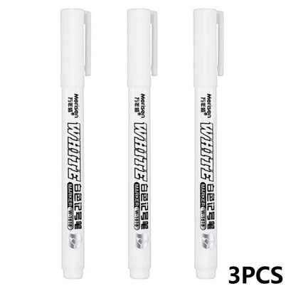 New 1/2/3PCS Waterproof Metal Marker Permanent White Paint Pen Washing Art Painting Graffiti Pens Fabric Wood Leather Marker1MM Beauty World Shop