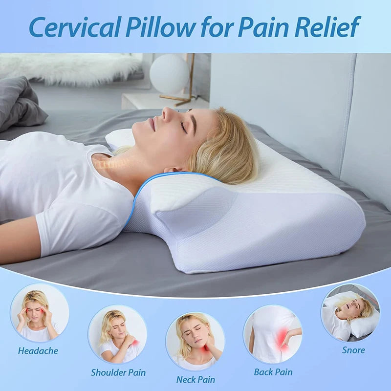1pc Memory Foam Cervical Pillow, 2 in 1 Ergonomic Contour Orthopedic Pillow for Neck Pain, Contoured Support Pillows,Neck Pillow Beauty World Shop