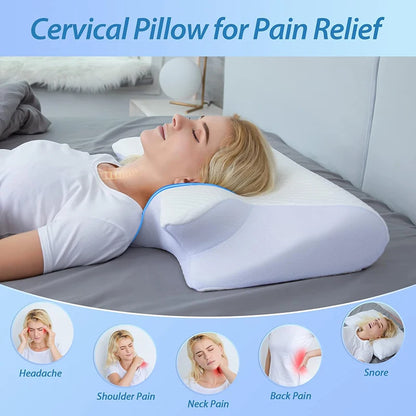 1pc Memory Foam Cervical Pillow, 2 in 1 Ergonomic Contour Orthopedic Pillow for Neck Pain, Contoured Support Pillows,Neck Pillow Beauty World Shop