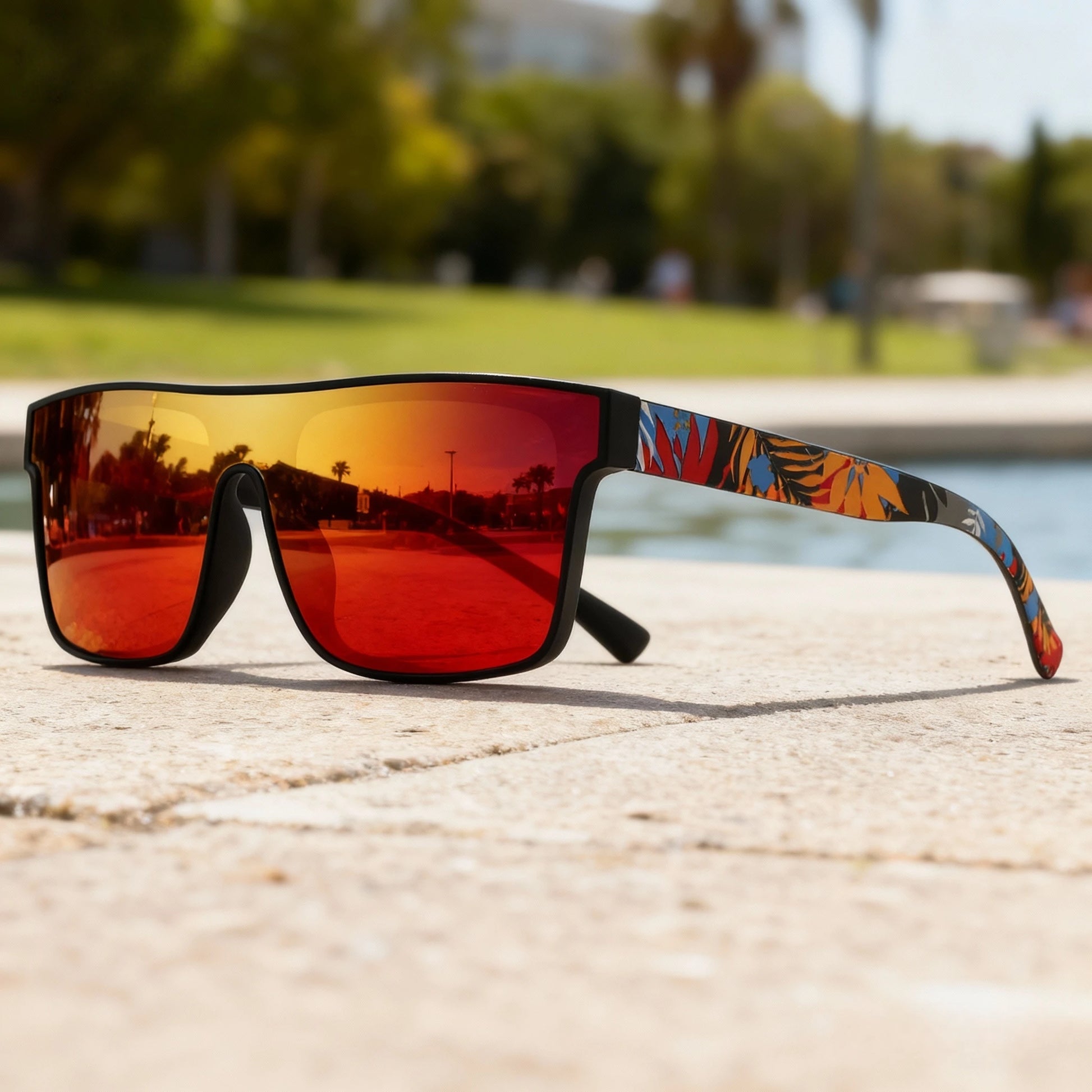 Classic Square Fashion Sports Sunglasses - Patterned Temples, Unisex for Cycling, Hiking, Travel - Perfect Gift Beauty World Shop