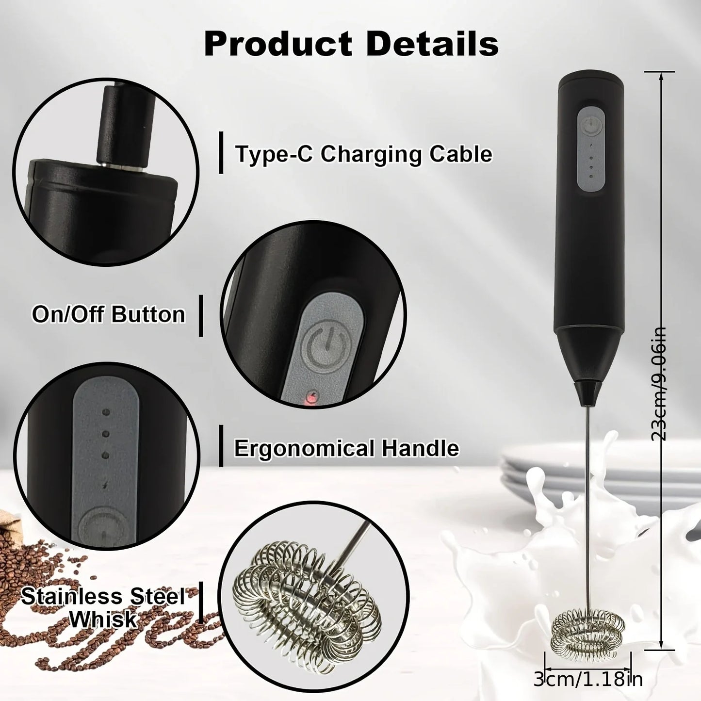 MINI Milk Frother USB Rechargeable 3 Speeds Foam Maker Coffee Whisk Mixer Electric Handle Blender Egg Beater Beauty World Shop