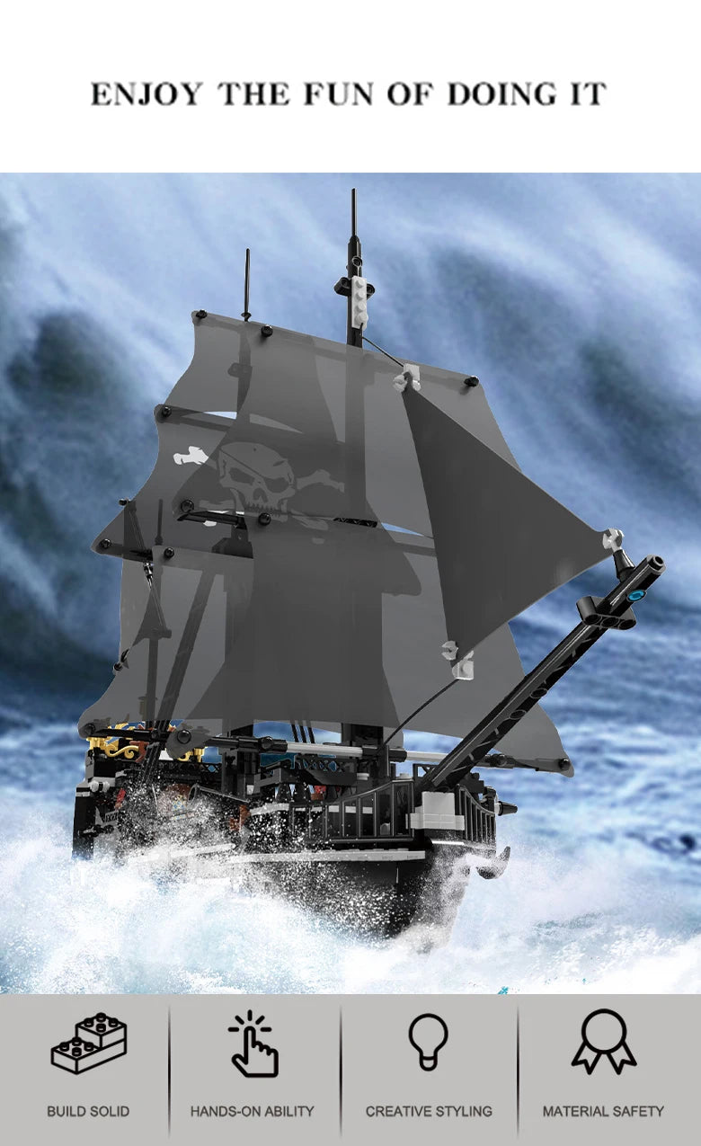 1424PCS Black Pirate Ship Building Blocks Skeleton Ghost Boat Model Assembly Bricks Toys Desktop Decoration Kids Holiday Gifts Beauty World Shop