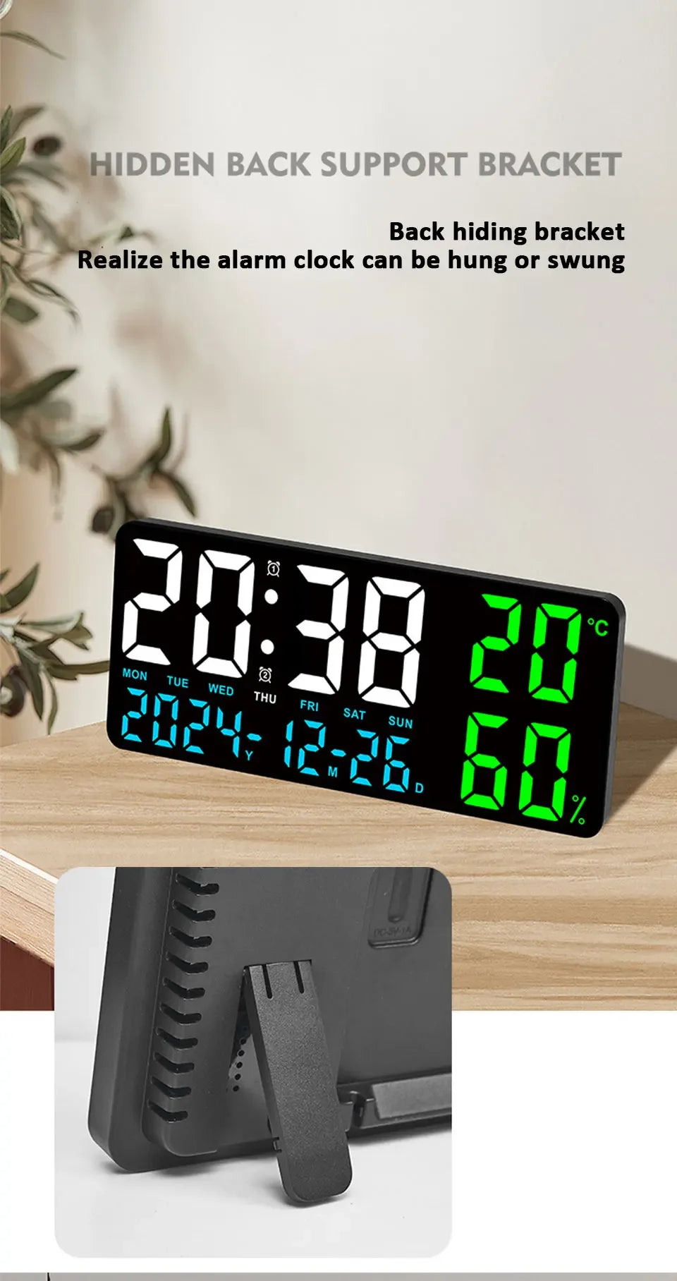 Digital Wall Clock with Atmosphere Lights Remote Control TEMP Humidity Display LED Large Table Clock Multifunctional Alarm Clock Beauty World Shop