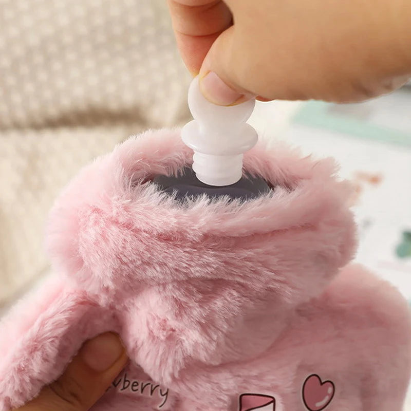 Cartoon Plush Rabbit Bear Hot Water Bottle Water Filling Velvet Small Portable Student Hand Warmer Cute Warm Water Bag Beauty World Shop