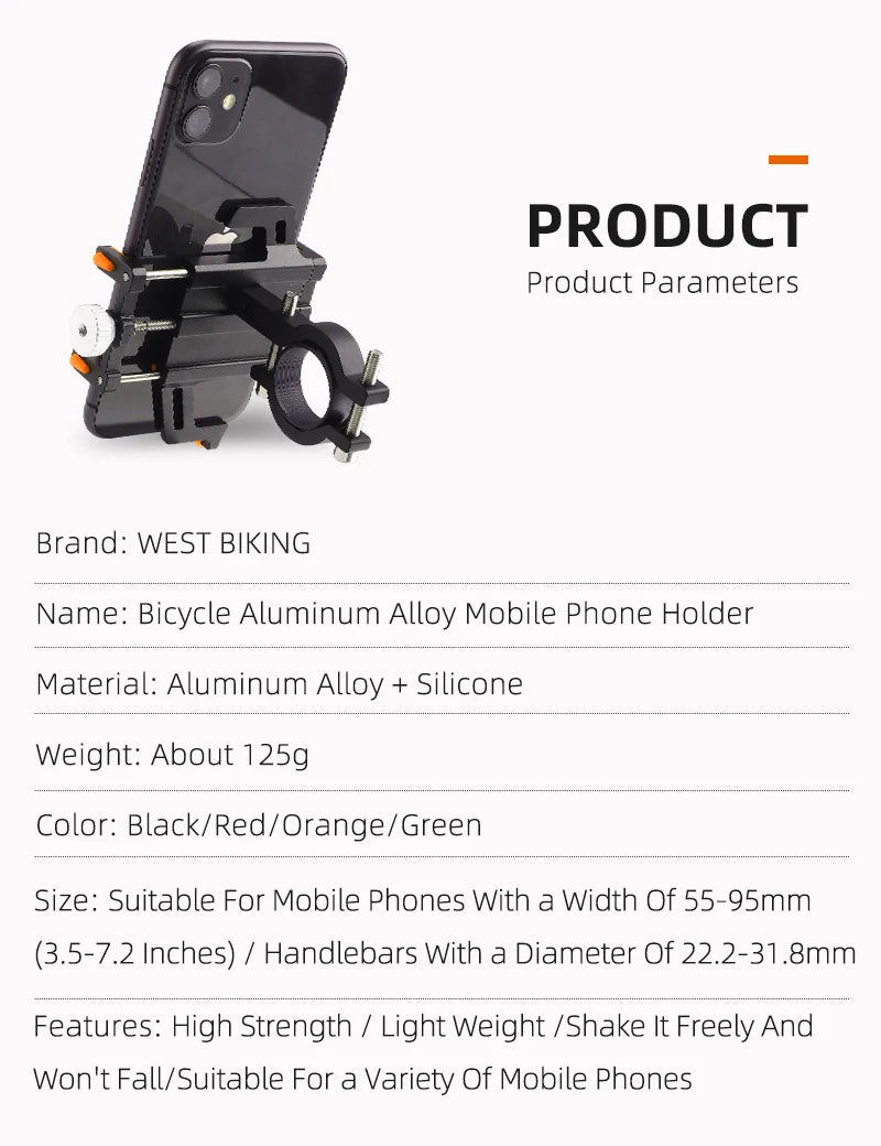 WEST BIKING Bicycle Mobile Phone Holder 360° Rotatable  Aluminum Alloy Phone Holder Five Claws Adjustable MTB Road Bike Bracket Beauty World Shop