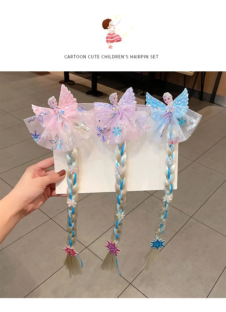 Disney Frozen Elsa Princess Wig Braid Hairpin Accessories For Girls Anime Figures Cartoon Toys Kids Kawaii Baby Hair Clip Gifts Beauty World Shop