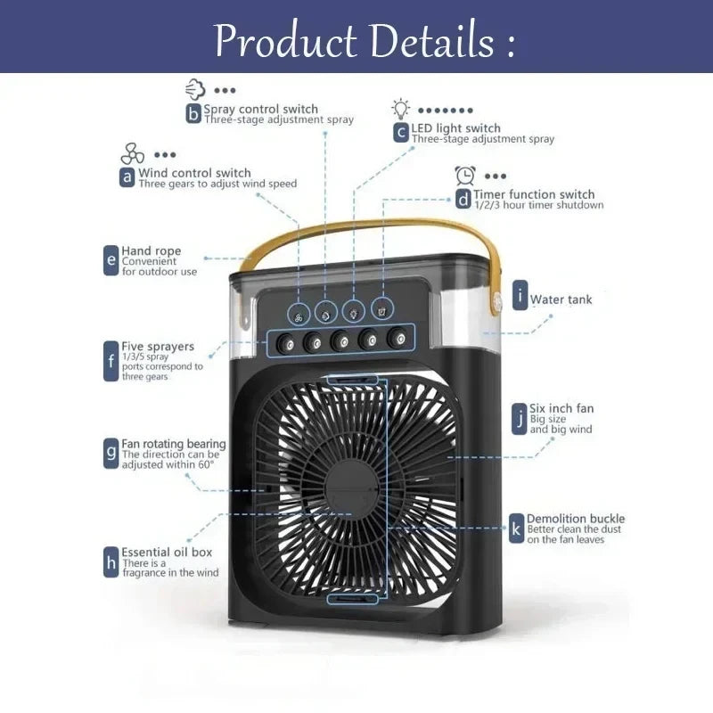 New 3 In 1 Fan AIr Conditioner Household Mini Air Cooler LED Night Light Portable Humidifier Air Adjustment Fan Office Home Fan Beauty World Shop