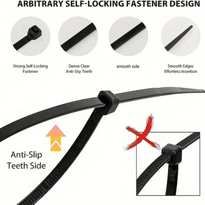 100pcs Black Cable Ties High Tensile Strength, Uv Resistant, Self-Locking For Home & Office Cord Management Beauty World Shop