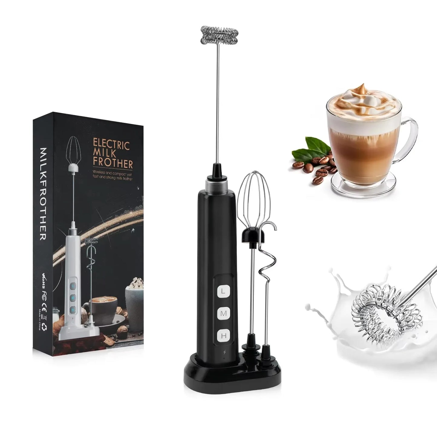 Wireless Rechargeable Electric Milk Frother - 3 Speeds, Handheld Foam Maker for Latte, Cappuccino, Hot Chocolate - USB Rechargea Beauty World Shop