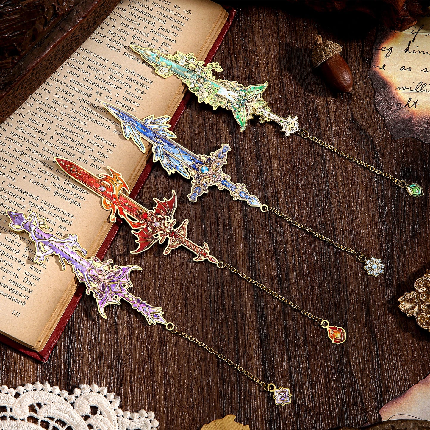 4pcs Fantasy Sword Bookmarks for Books, Journals, Planners - Cool Metal Book Markers for Reading Women & Men, Unique Book Marks Beauty World Shop