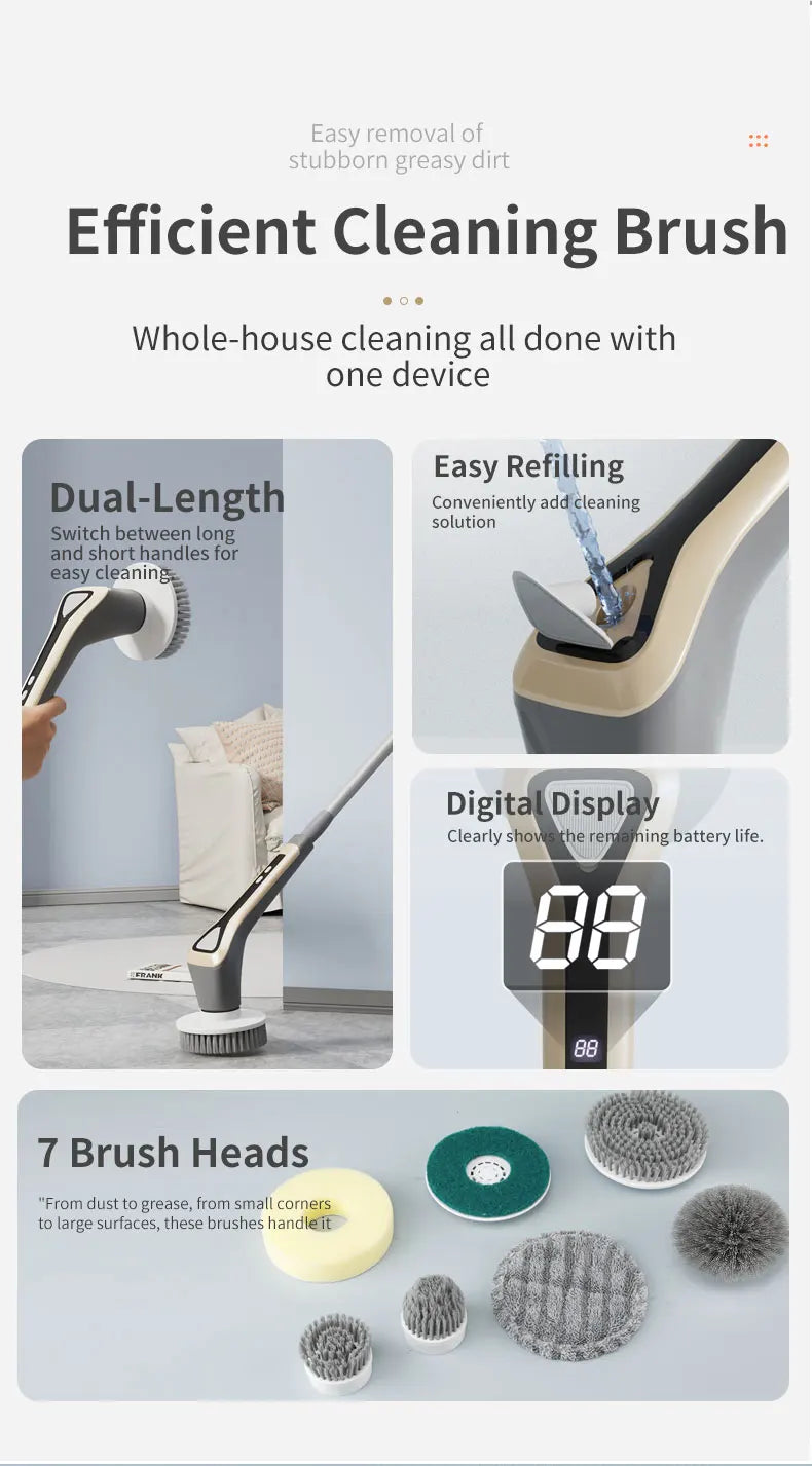 Electric Cleaning Brush Cordless Handheld Shower Scrubber Spin Cleaner Multifunctional Cleaner with 7PCS Heads Bathroom Kitchen