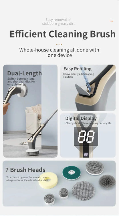 Electric Cleaning Brush Cordless Handheld Shower Scrubber Spin Cleaner Multifunctional Cleaner with 7PCS Heads Bathroom Kitchen