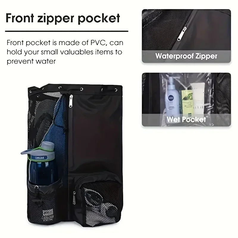 Swimming Bag Mesh Drawstring Backpack Convenient To Carry Beach Diving Backpack Wet Backpack Gym Sports Backpack Beauty World Shop