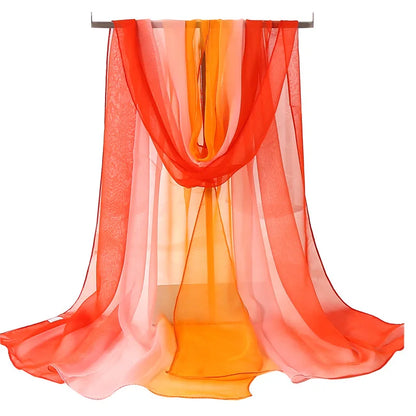 Four Seasons Thin Soft Chiffon For Women Silky Gradient Printing Beach Georgette Scarf Shawls Long Wraps Beach Sunscreen Hijab Beauty World Shop