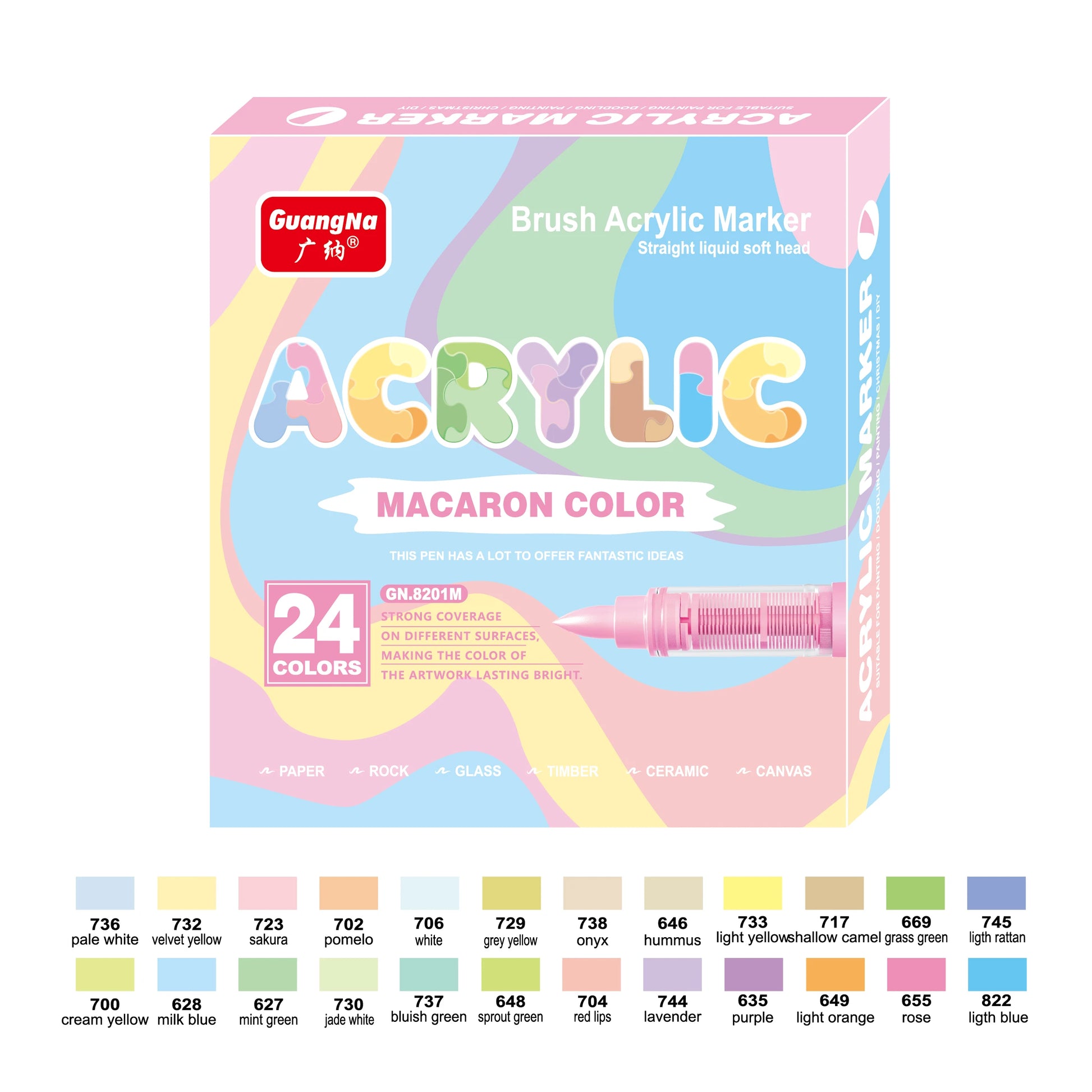 GuangNa 12-72 Colors Soft Brush Acrylic Marker Pen Set,Skin Tone, Macaron color,DIY Hand Drawn,Paint Art Markers pens,GN.8201F/M Beauty World Shop