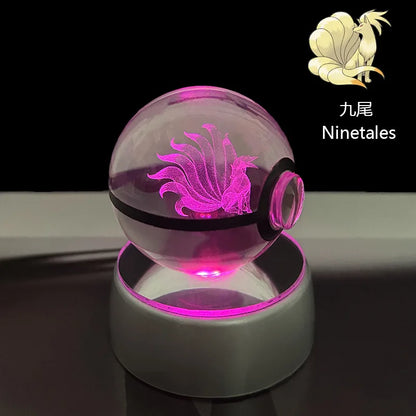 Pokemon Crystal Ball Pikachu Gengar Eevee Mewtwo Lacario Anime Game Pokeball Led Night Light Base Kids Birthday Gift Home Decor Beauty World Shop