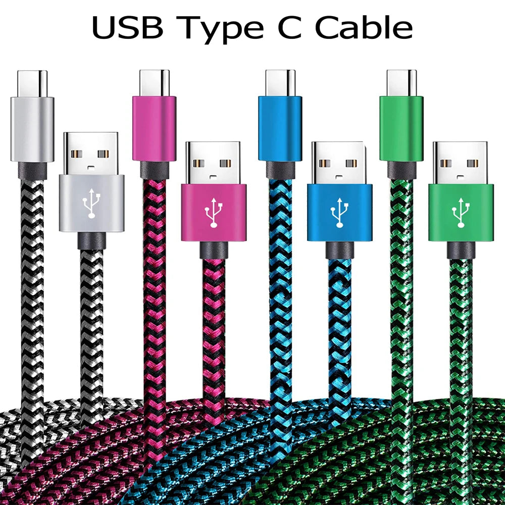 USB Type C Cable Date Sync 2.4A Fast 1M 2M 3M Charging Nylon Braided Wire Charger Cable For Samsung Huawei Android Mobile Phone Beauty World Shop