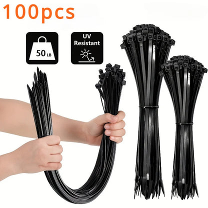 100pcs Black Cable Ties High Tensile Strength, Uv Resistant, Self-Locking For Home & Office Cord Management Beauty World Shop