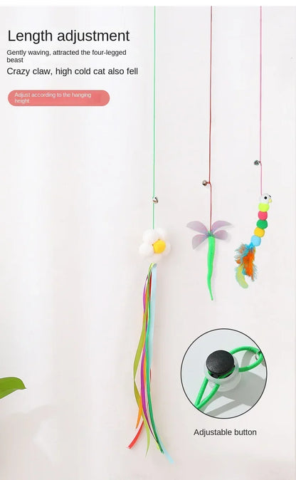 7pcs Random Cat Toy Swing Sticky Disc Elastic Hanging Door Teasing Cat Rope Long Rope Teasing Cat Cat Toy Cat Accessories