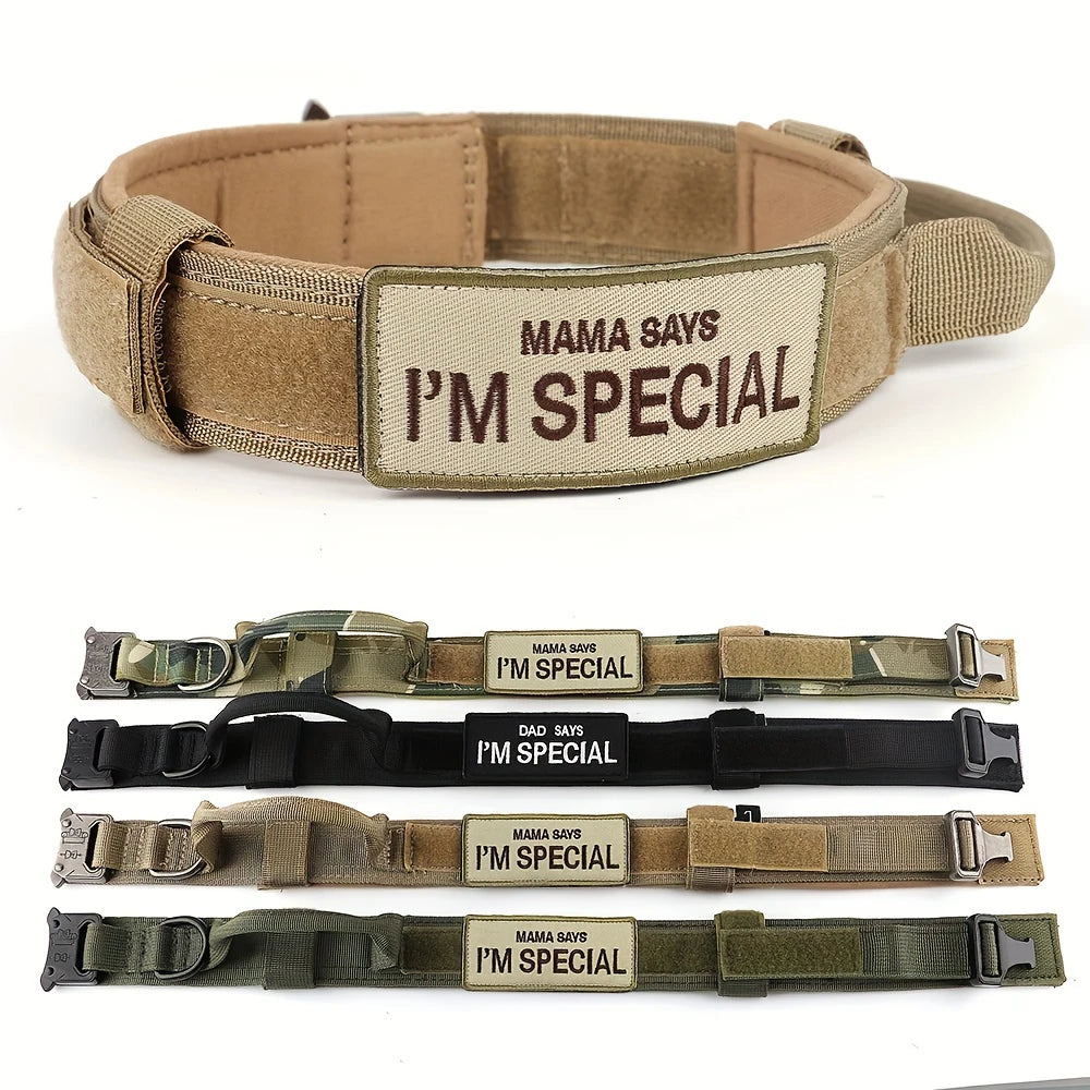 Heavy Duty Tactical Dog Collars with Handle Military Collar with Patch Outdoor Training and Walking for Medium and Large Dogs Beauty World Shop