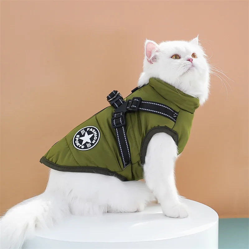 Thick and Warm Waterproof Pet Clothes Dog and Cat Cotton Coats Winter Chest and Back Cat Cotton Vests Dog Supplies