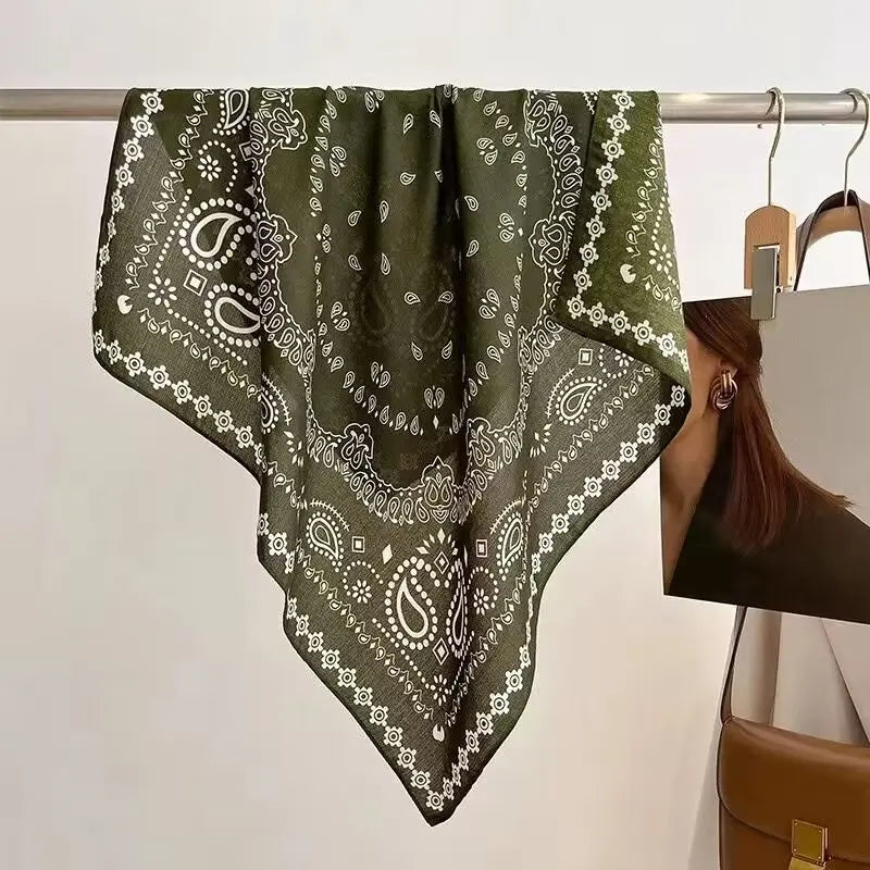 68cm Green Cashew Printed Scarf Women's Spring and Summer Thin Imitation Silk Scarf Fashion Versatile Shawl Headscarf Scarfs Beauty World Shop