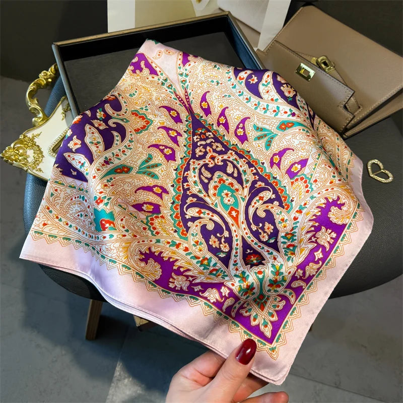 Luxury 2024 Silk Print Hair Scarf Women Floral Kerchief Neck Tie Hand Wrist Foulard Shawl Wraps Head Hijab Bandana Echarpe Beauty World Shop