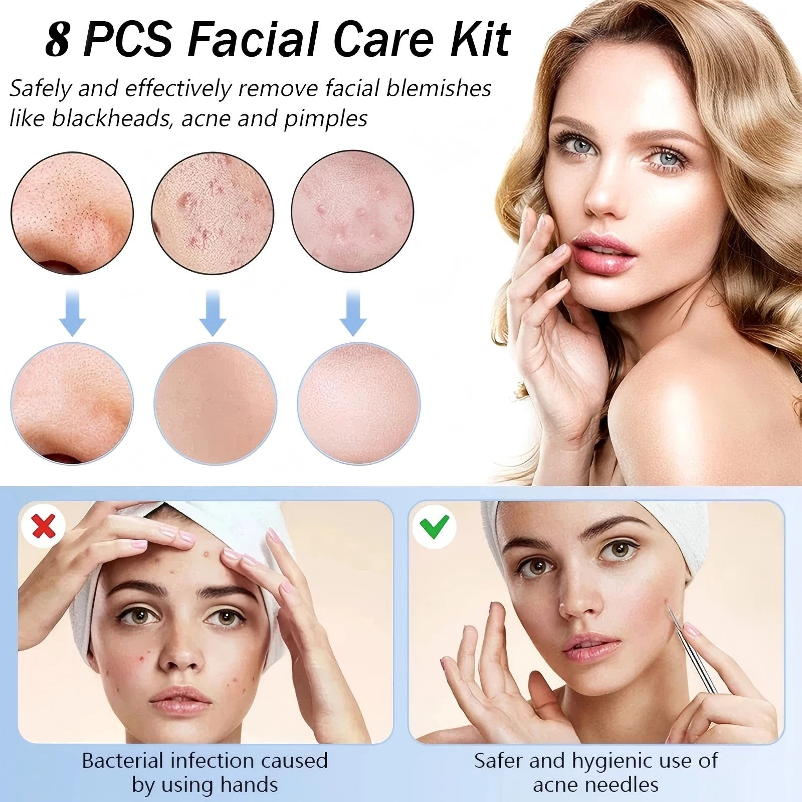 Stainless Steel Blackhead Removal Kit, Blemish and Acne Bottle Tool for All Skin Types, 8-Pack Beauty World Shop