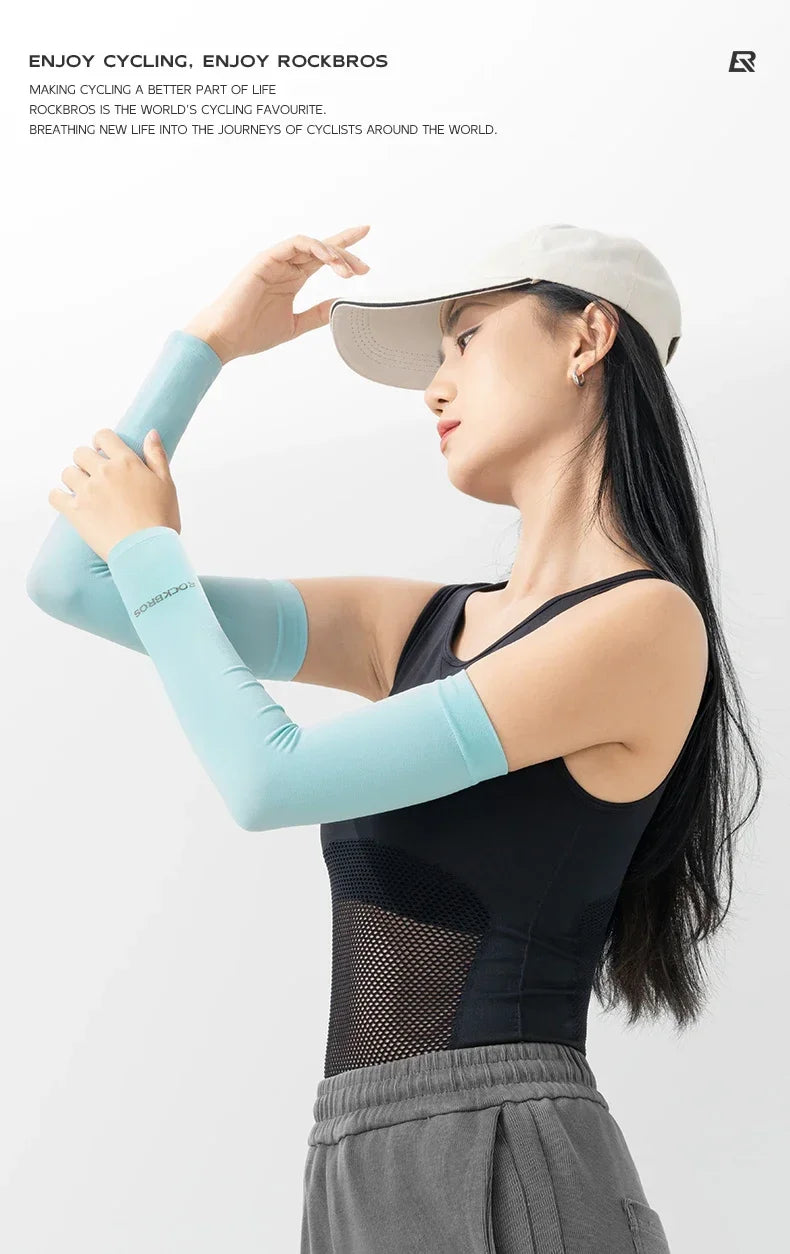 ROCKBROS Ice Silk Arm Sleeves Sun Protection UV Mangas Running Cycling Arm Warmers Sports Basketball Volleyball Cool Arm Sleeves Beauty World Shop