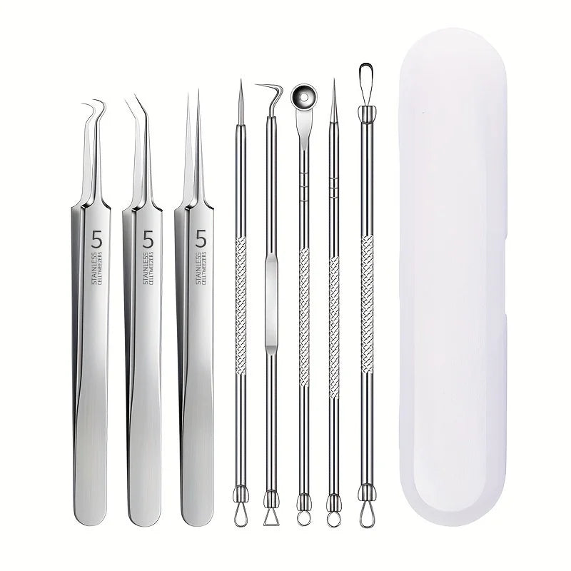 Stainless Steel Blackhead Removal Kit, Blemish and Acne Bottle Tool for All Skin Types, 8-Pack Beauty World Shop