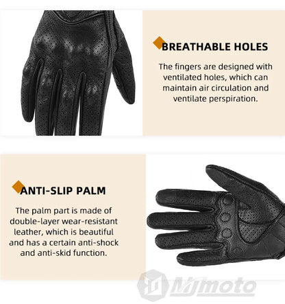 With CE Approved Summer Retro Perforated Leather Motorcycle Gloves Men Women Full Finger Motocross Dirt Biker Glove Guantes Moto Beauty World Shop