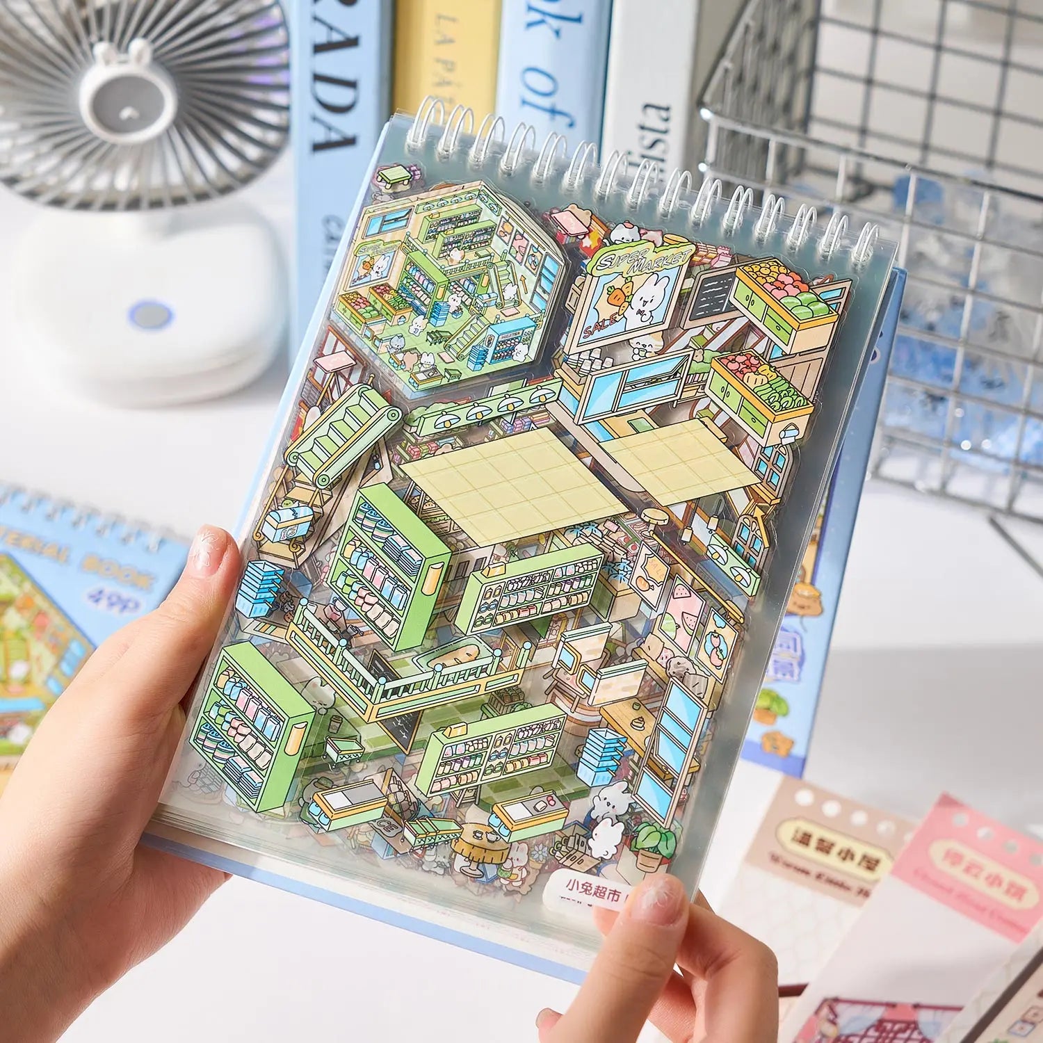 Mr Paper 49pcs/bag Business Town Series Mini 3D Miniature Scenography Sticker Book Visual Stacking Scene Stickers DIY Gift Decor Beauty World Shop