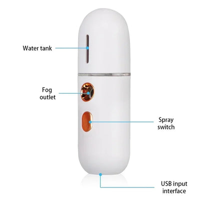Mini Portable Humidifier Nano Mister Facial Steamer Device Beauty Spray Hydrating Apparatus Cold Spray Apparatus Rechargeable Beauty World Shop
