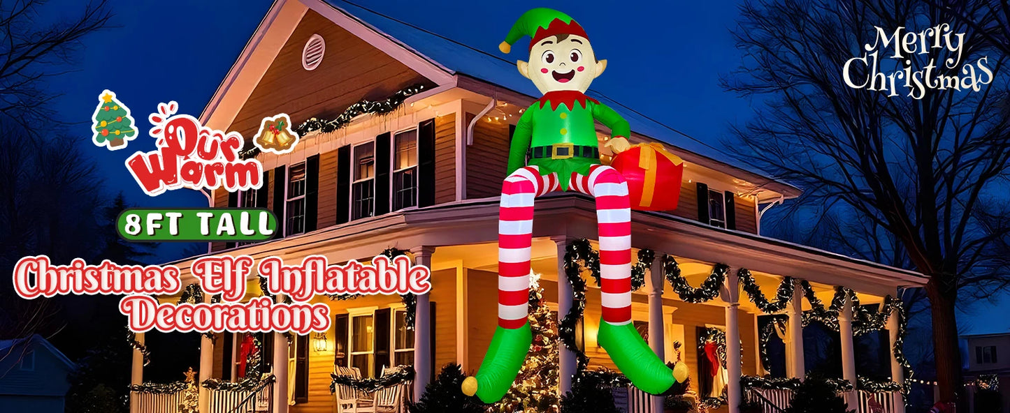 8FT Christmas Inflatables Outdoor Decorations, Christmas Inflatable Sitting Elf Christmas Yard Decorations Bliud-in LED Lights Beauty World Shop