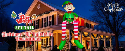 8FT Christmas Inflatables Outdoor Decorations, Christmas Inflatable Sitting Elf Christmas Yard Decorations Bliud-in LED Lights Beauty World Shop