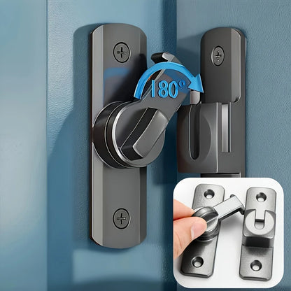 Anti-Theft Door Lock - 90°/180° Adjustable Sliding Pin, Keyless Entry Heavy-Duty Black Easy Install for Home Office Hotel Garage Beauty World Shop