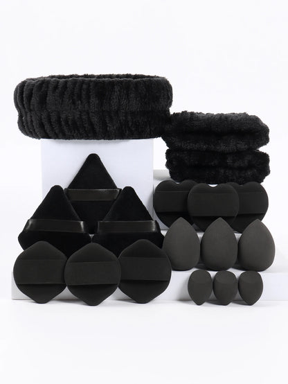 18 piece headband set. 1 hair band & 2 wrist bands & 3 make-up Sponges & 3 Mini Square Air Cushions & 3 triangular powder puff & Beauty World Shop