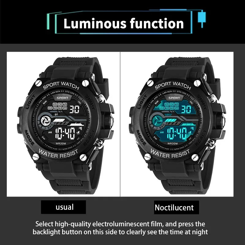 YIKAZE Men's Sports Watch Waterproof Man Sport Watches Multifuction LED Digital Military Watch Alarm Clock Electronic Wristwatch Beauty World Shop