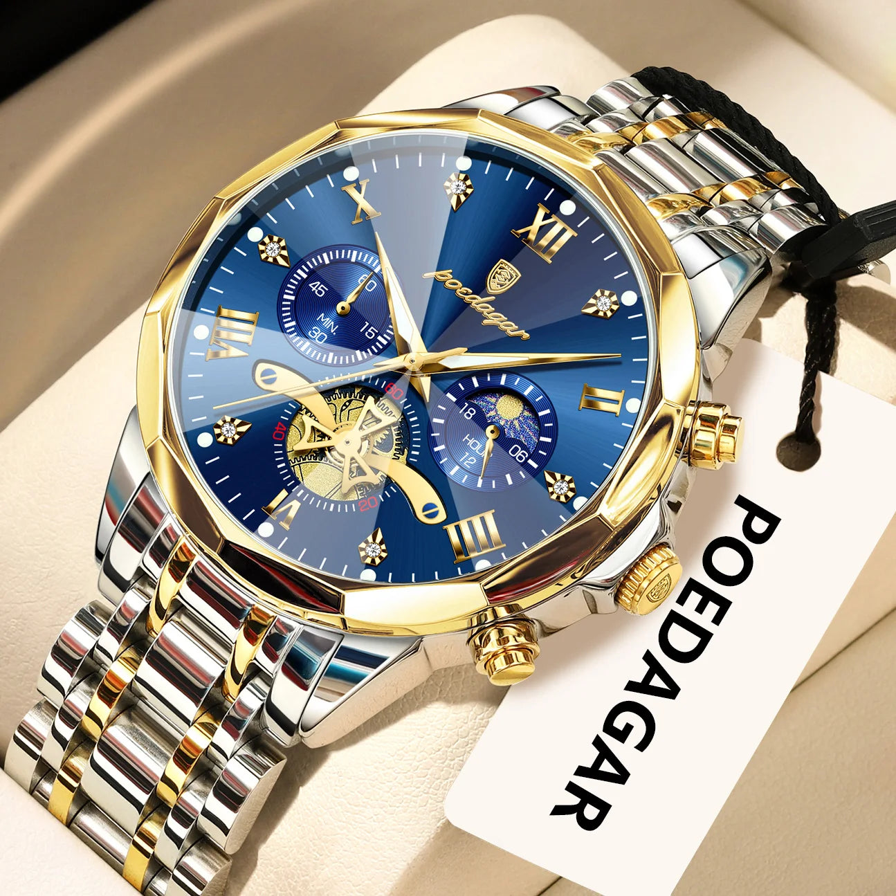 POEDAGAR Luxury Original Men Watch Waterproof Luminous Chronograph Man Wristwatch Stainless Steel Quartz Top Men's Watches Reloj Beauty World Shop