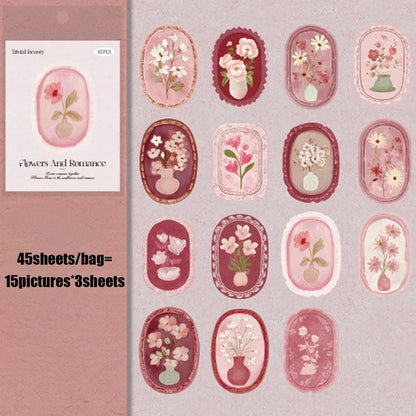 Mr. Paper 45pcs Serene Florals Sticker Pack - Boxed Flower Theme Collection, DIY Journal Collage Decor Set, Literary Stationery Beauty World Shop