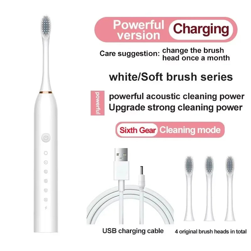 Electric Ultrasonic Toothbrush Six Speed Mode Home Soft Hair USB Charging Waterproof Adult Tooth Cleaner Automatic Couple Set Beauty World Shop