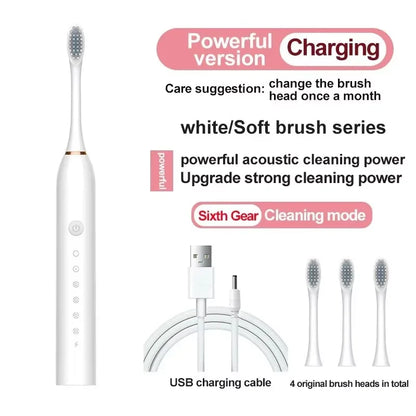 Electric Ultrasonic Toothbrush Six Speed Mode Home Soft Hair USB Charging Waterproof Adult Tooth Cleaner Automatic Couple Set Beauty World Shop