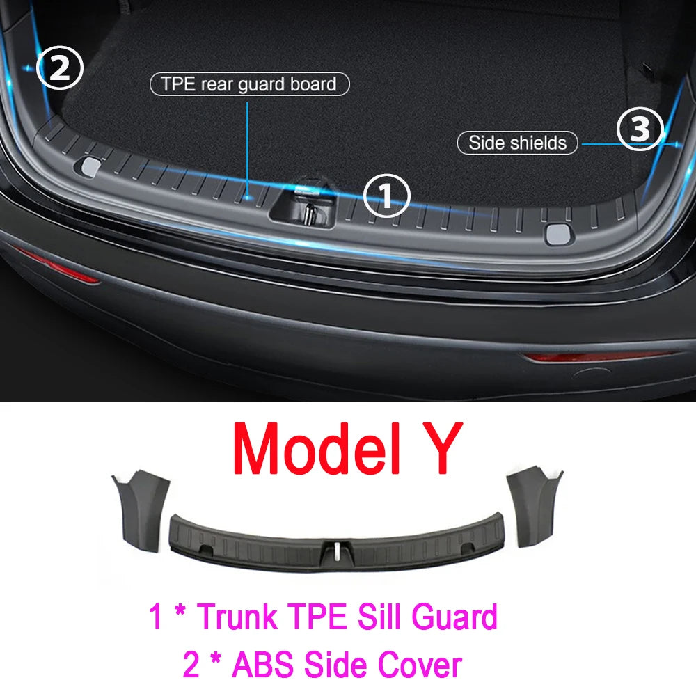 Rear Trunk Bumper Protector Guard For Tesla Model Y Juniper Launch Accessories 2025 2024 Trunk Threshold Sill Cover Mat Plate Beauty World Shop