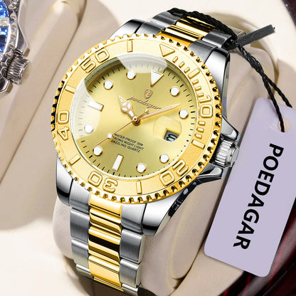 POEDAGAR Original Luxury Man Wristwatch Waterproof Luminous Date Men Watch Stainless Steel Fashion Business Men's Quartz Watches Beauty World Shop