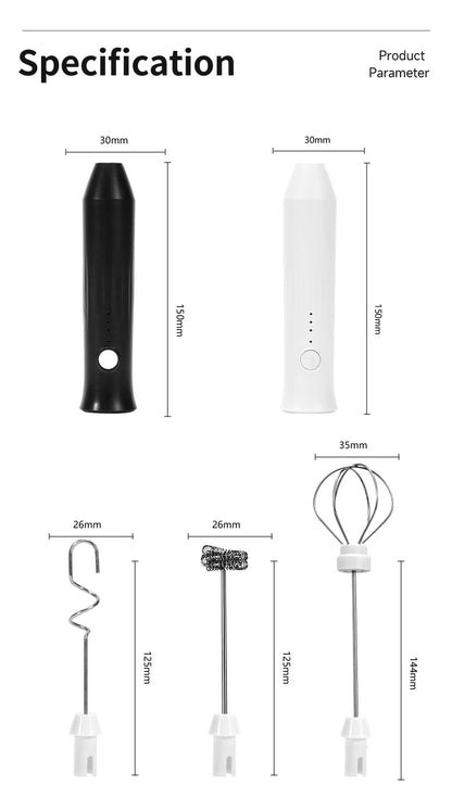 UPGRADED Electric Coffee Frother/MILK Whisk+Egg Beater MINI Food Blender USB Rechargeable Handheld Three Speeds Espresso Tools Beauty World Shop