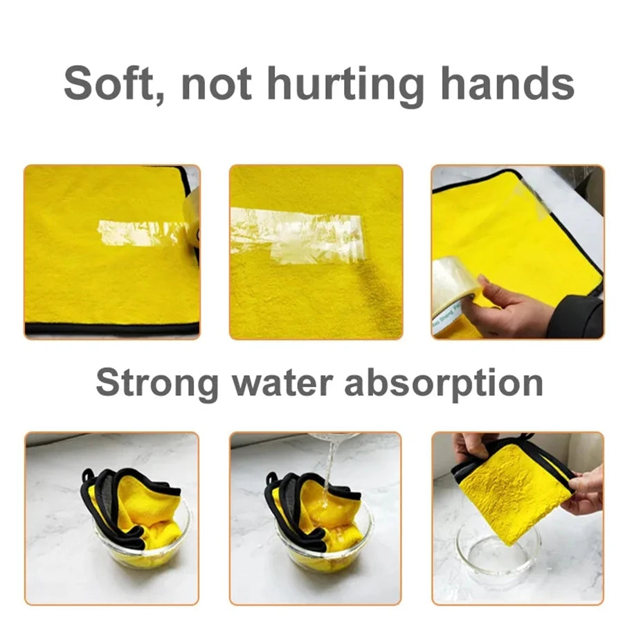 1/2/6pcs Microfiber Cleaning Towel Thicken Soft Drying Cloth Car Body Washing Towels Double Layer Clean Rags Car Accessories Beauty World Shop