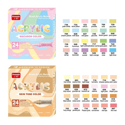 GuangNa 12-72 Colors Soft Brush Acrylic Marker Pen Set,Skin Tone, Macaron color,DIY Hand Drawn,Paint Art Markers pens,GN.8201F/M Beauty World Shop