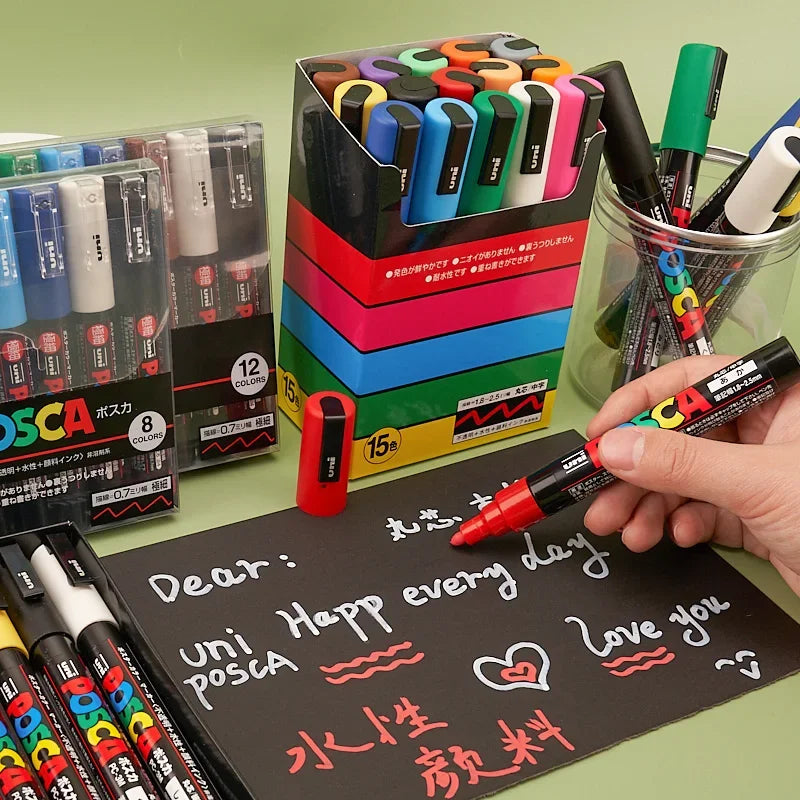 Uni Posca Full Marker PC-1M 3M 5M Multi-Colours Acrylic Permanente Rotulador Poster Graffiti Painting Pen For Fabric Rock Metal Beauty World Shop